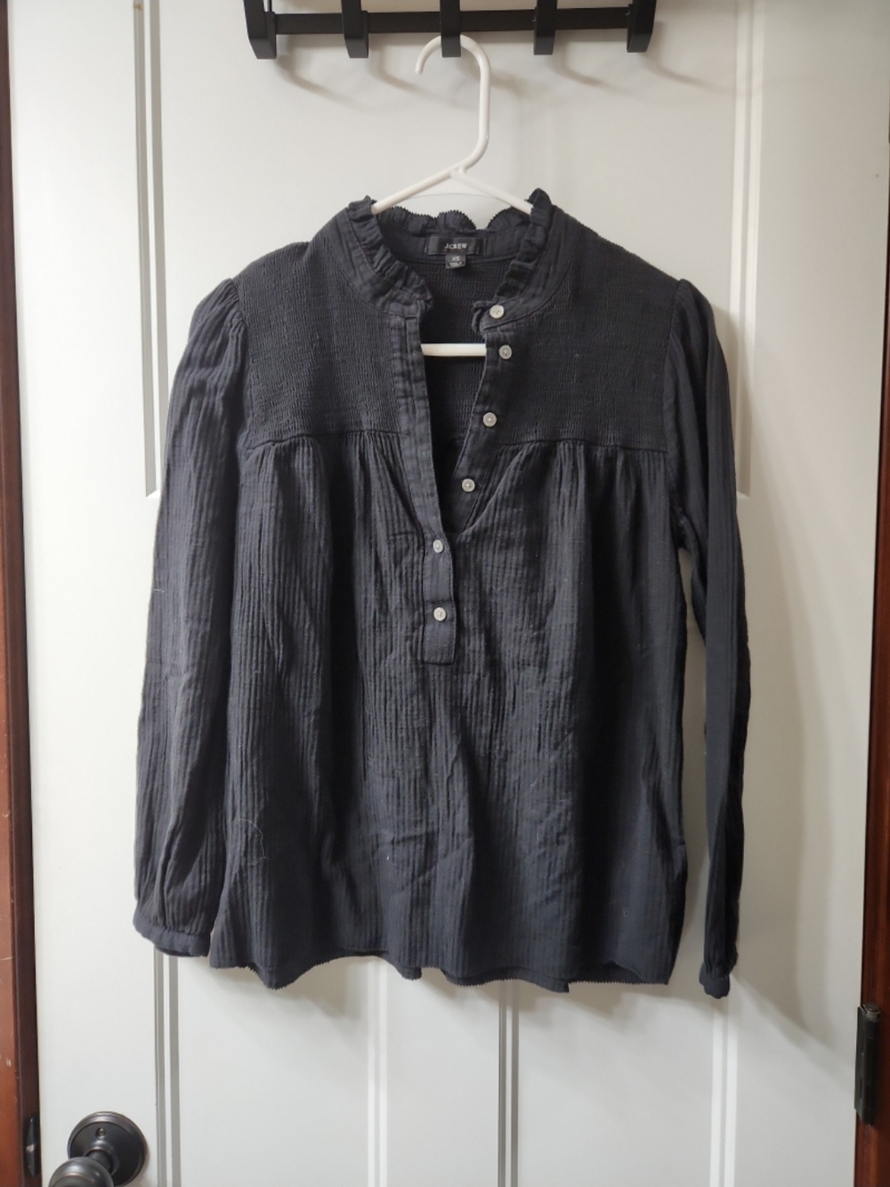 J. Crew Black Smocked Top - XS